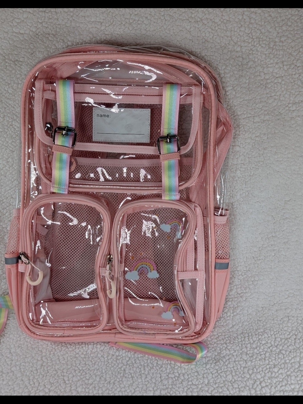 Pink Clear Backpack School resist big New various compartments